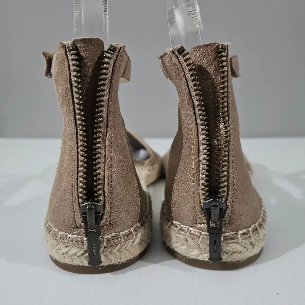 Eileen Fisher Lala Flat Espadrille Womens 9 Metallic Tan Leather Sandal